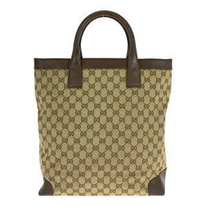 Gucci Brown GG Handbag Leather Canvas Tote Tan Bag Beige
